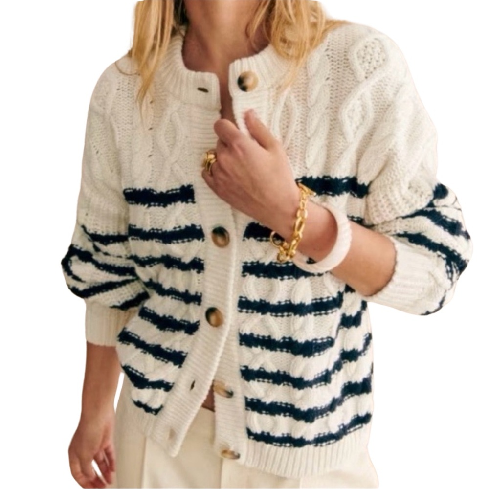 Sezane Sean Cardigan Ecru / Navy - Size XS